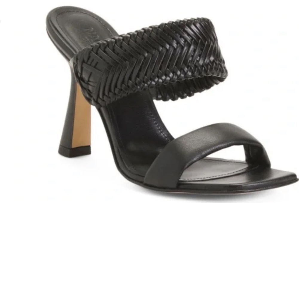NAPOLEONI Made In Italy 2 Bands Heel Sandals Size 7.5 Black Brand New